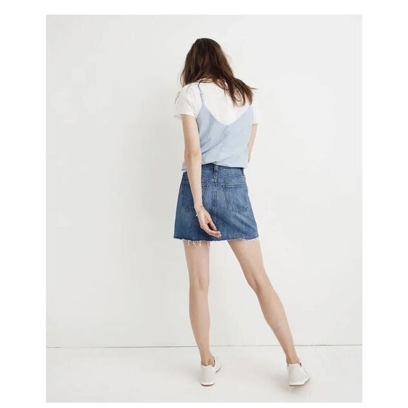 Madewell Rigid Denim A-Line Mini Skirt with Raw Hem Size 27 - Picture 2 of 8